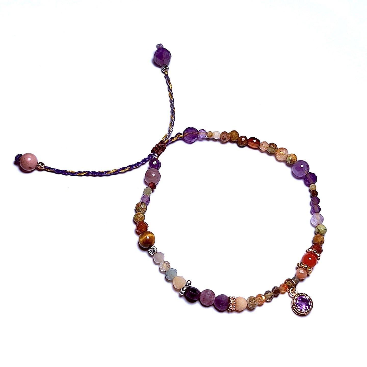18K Rose, White, Yellow Gold Amethyst Charm Potpourri Bracelet