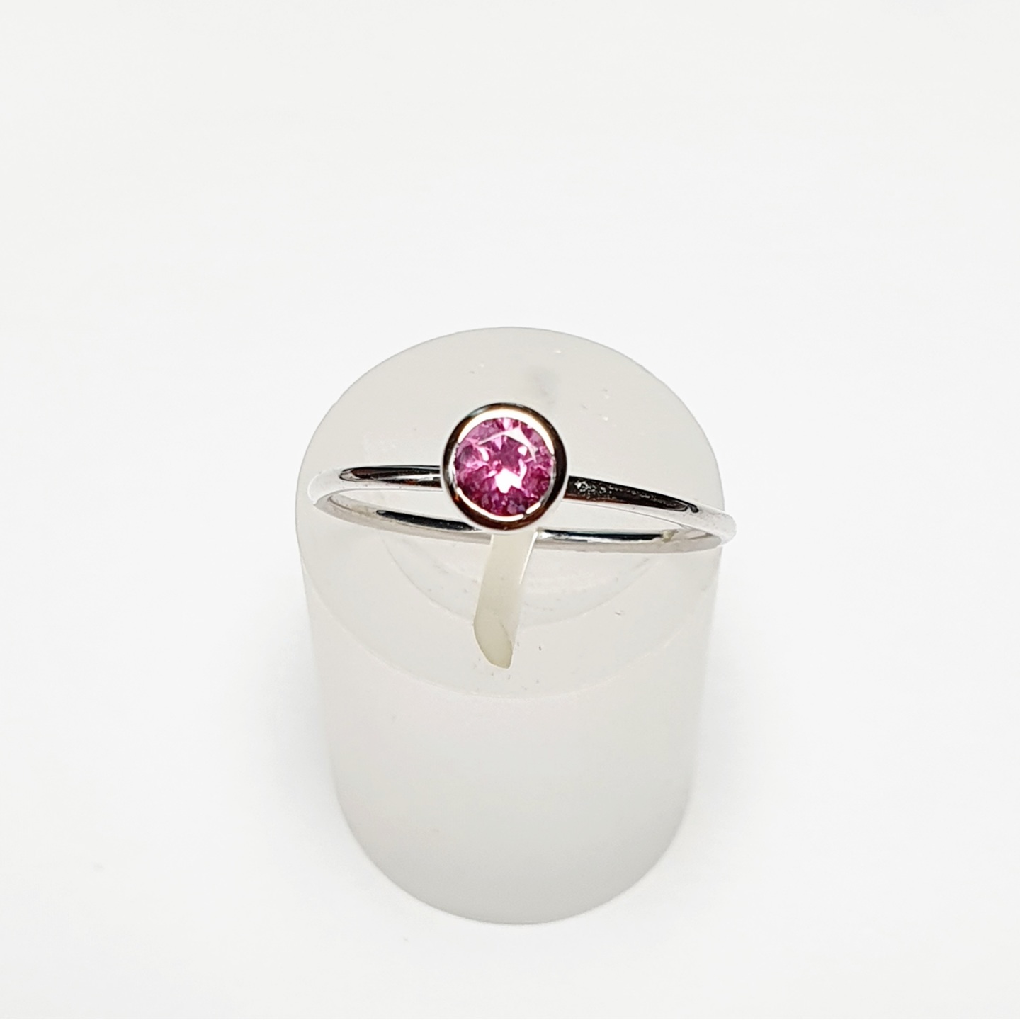 18K White Gold Pink Tourmaline Minimalist Stacking Ring