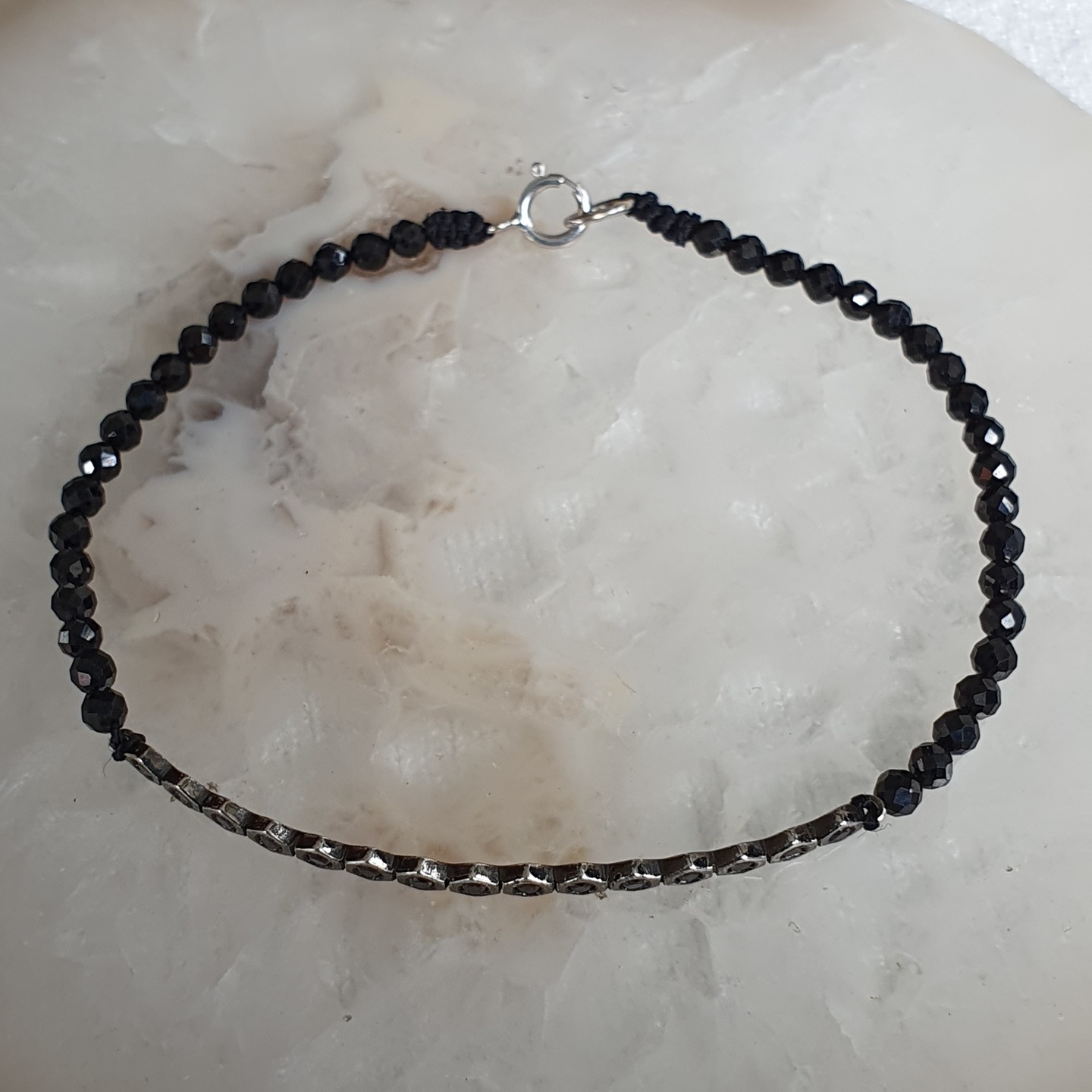 18K Black Gold Black Diamond Bar Charm with Black Spinel Bracelet