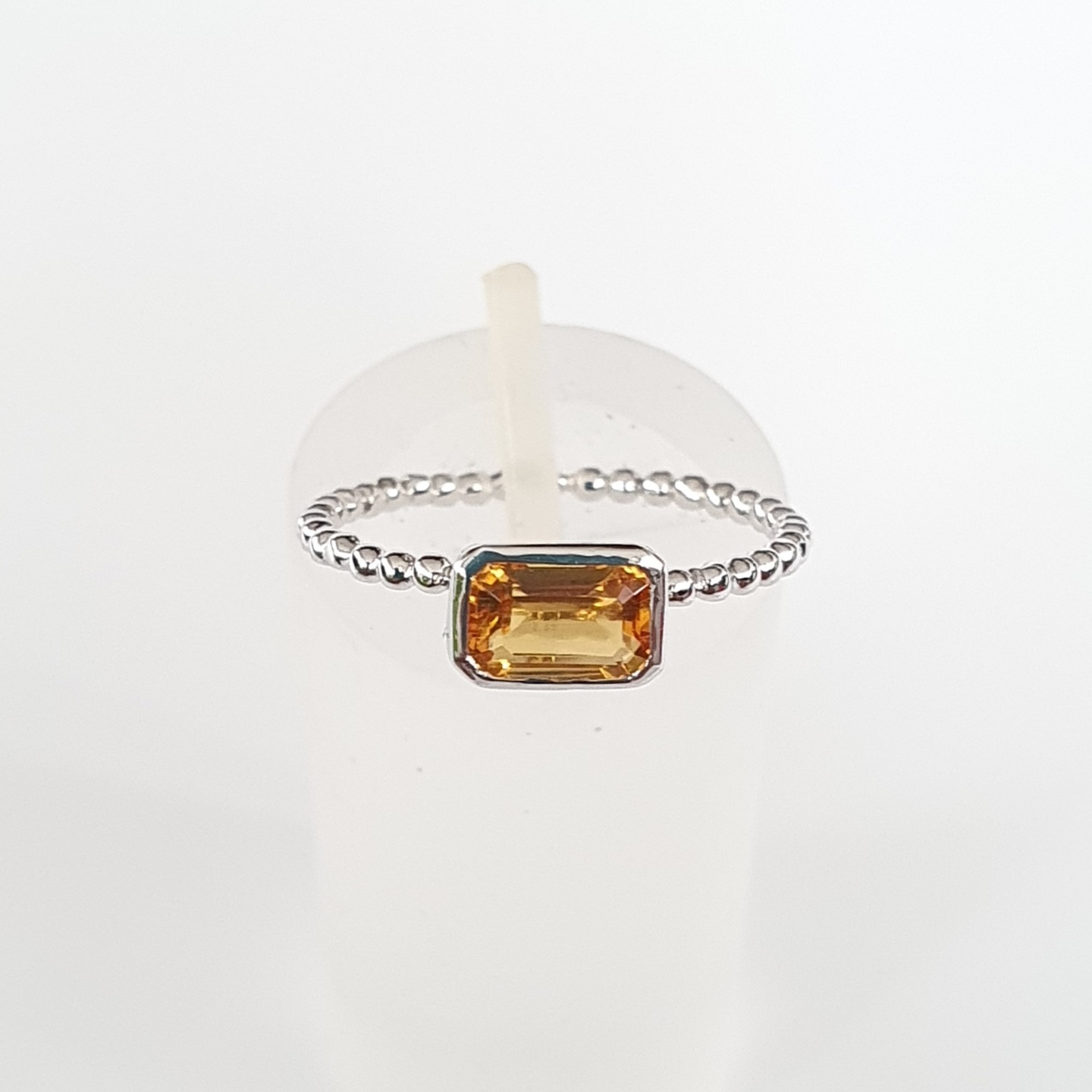 18K White Gold Beaded Rope Citrine Stacking Ring
