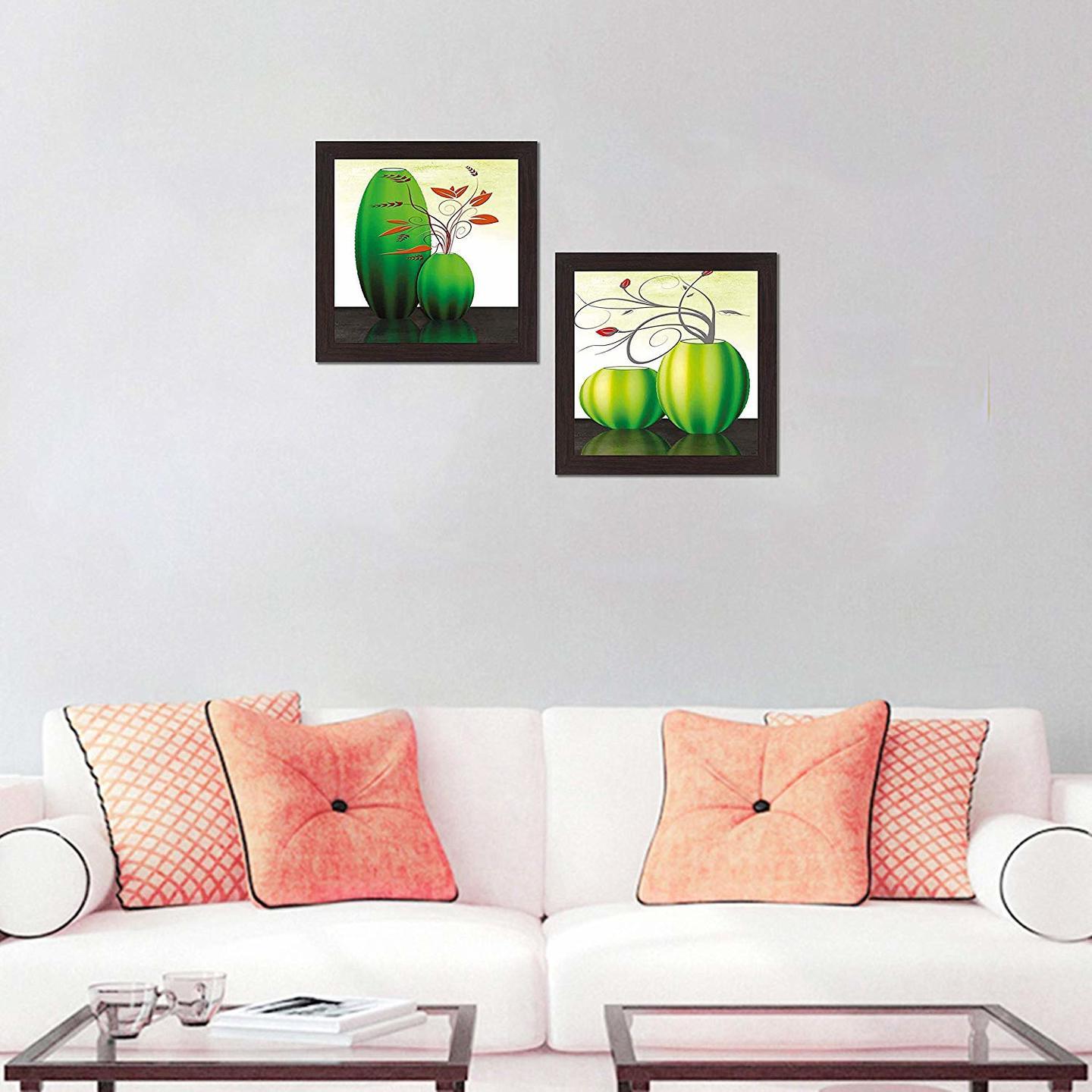 Set of 2 Wall Hanging Paintings - Flower and Pot