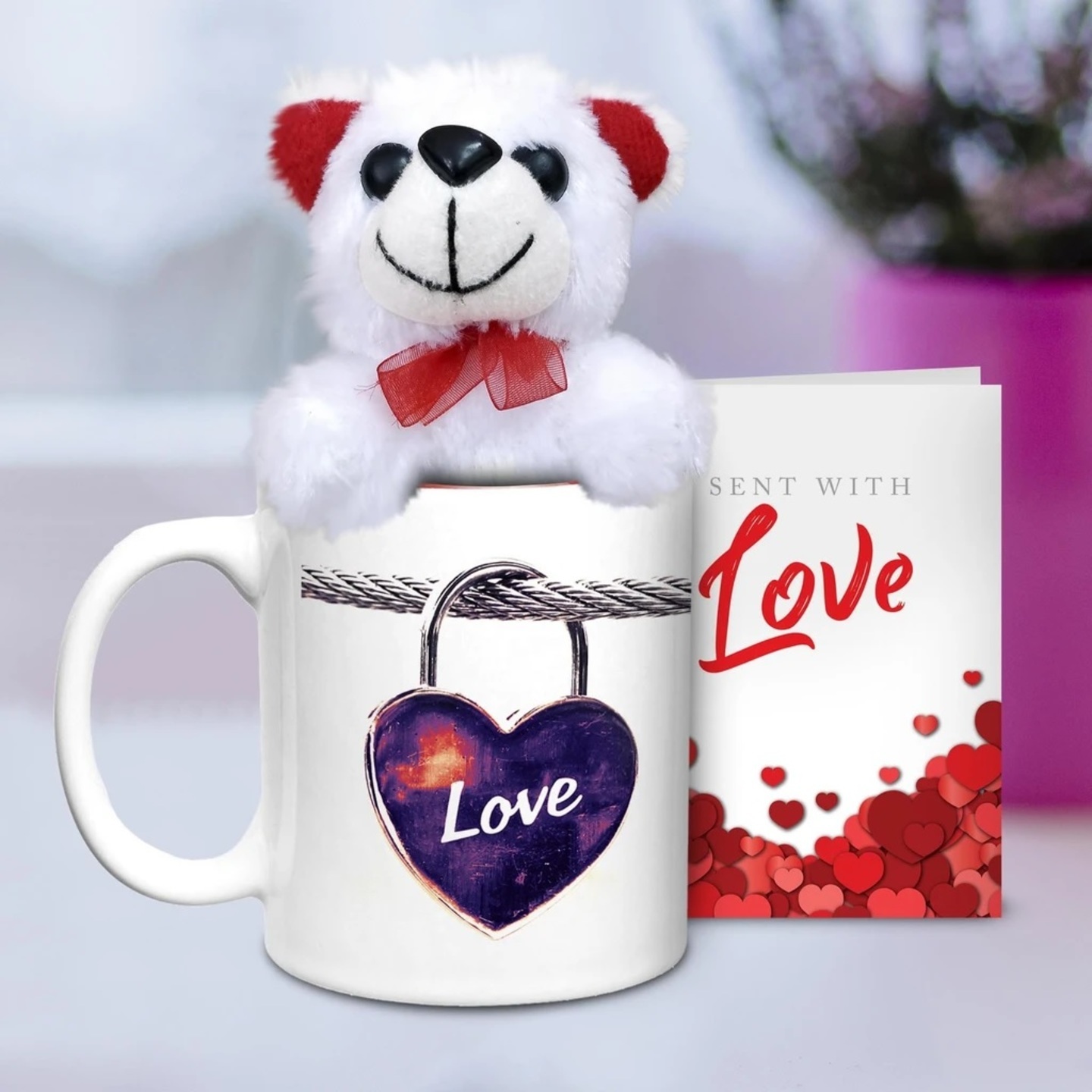 Love Locked Mug with Teddy & Card