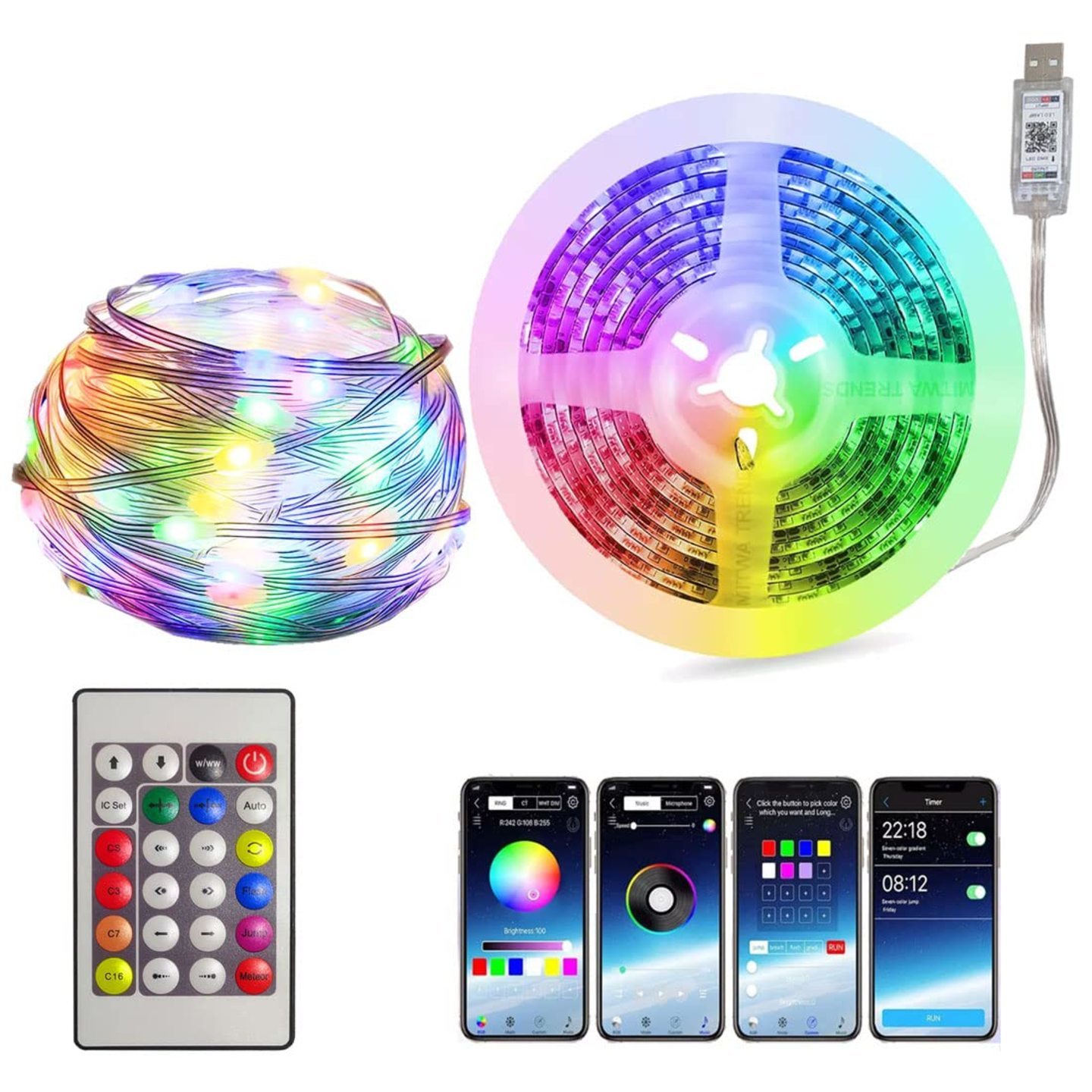 Smart Wifi and bluetooth enabled 10 meter RGB fairy strip lights