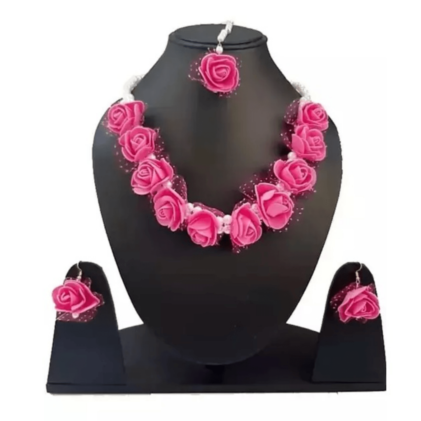 Pink flower necklace set