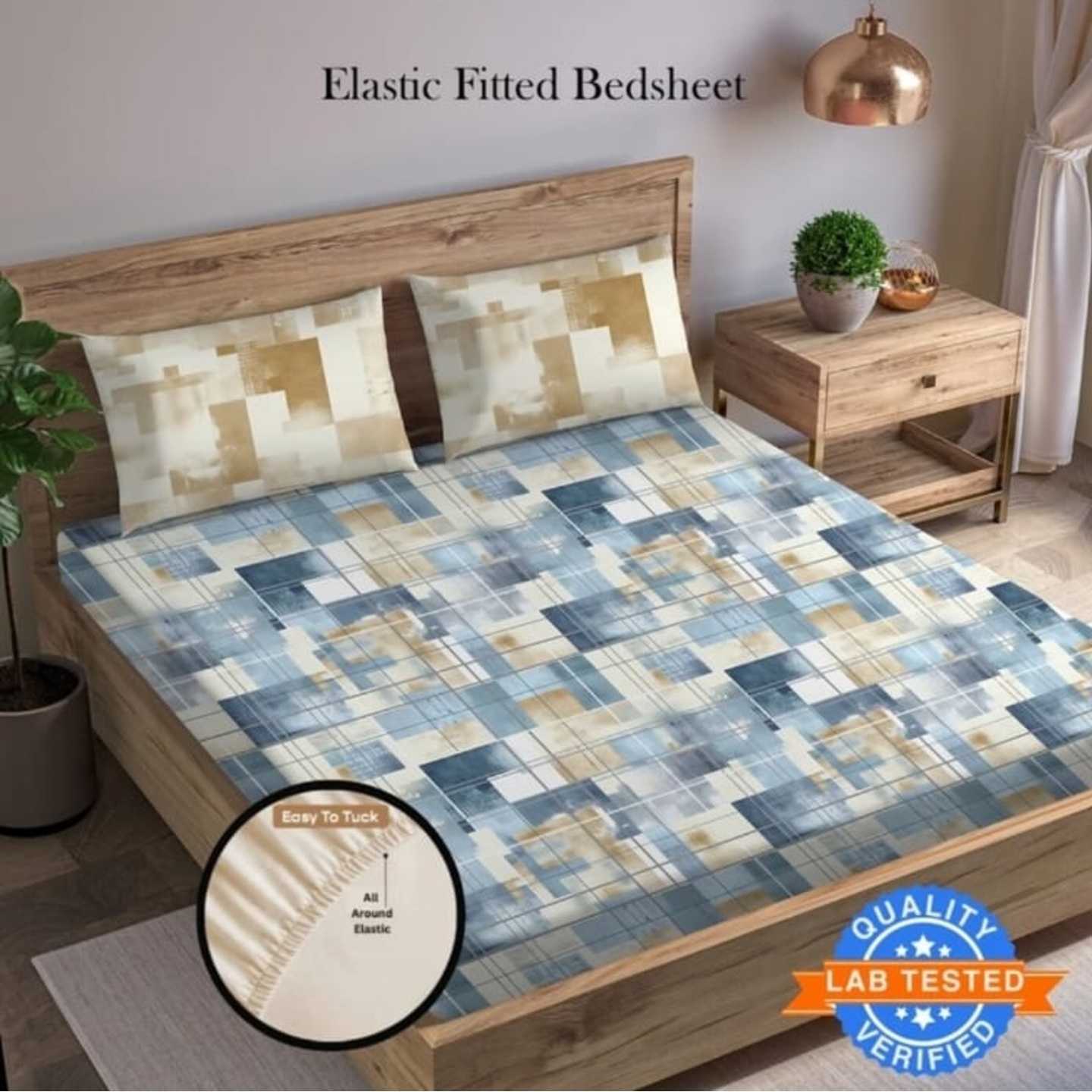 Arvind 144 TC Cotton King Floral Fitted Elastic Bedsheet 21055-01