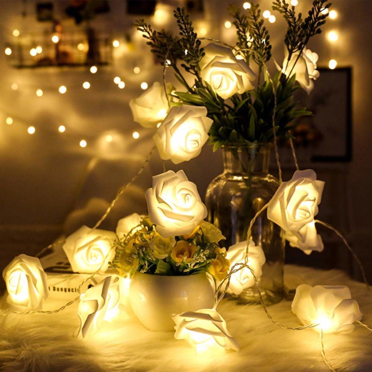 Rose Flowers String Lights 16 LEDs - Warm White