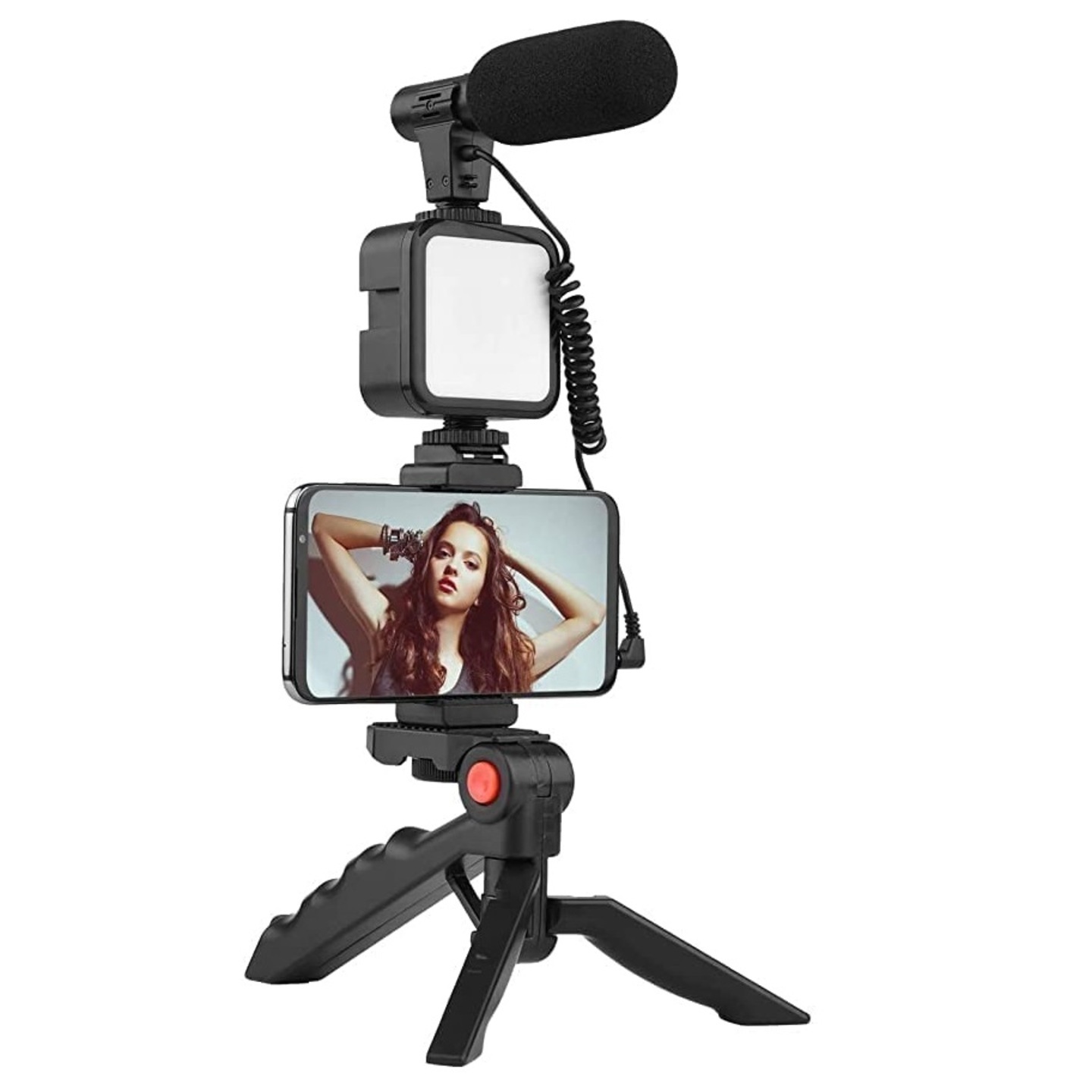 AY-19 Vlogging  Video Making kit with Shotgun Microphone, Selfie Light and Tripod Stand