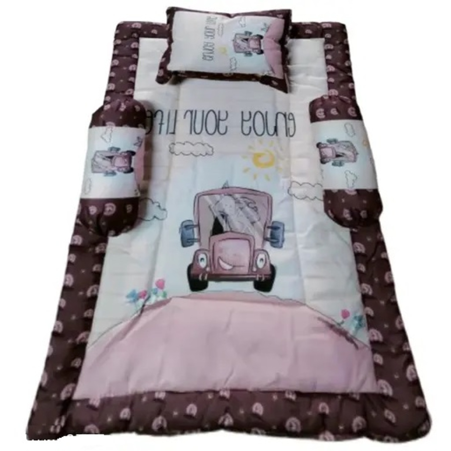 Baby Bedding Set - Set of 4 1 Mattress, 2 Rolling Pillows & 1 Rectangle Pillow