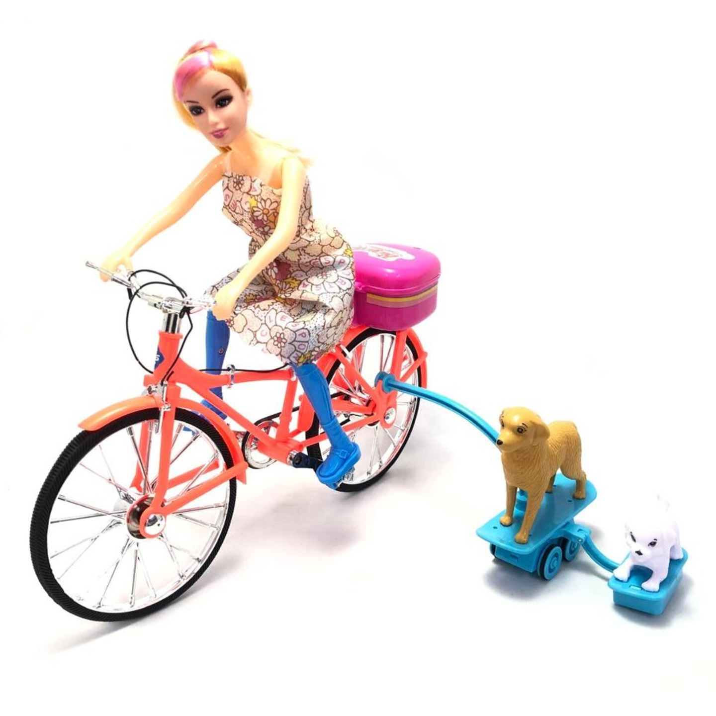 Battery operated real cycling barbie doll with ligts and sound and moving pets