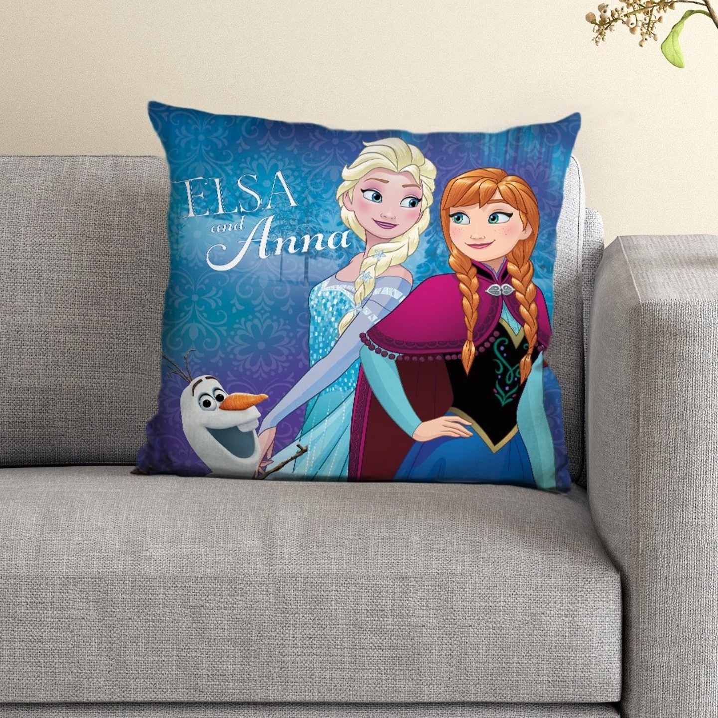 Disney Elsa Anna Premium Cushion Cover with Cushion Filler (16" x 16")