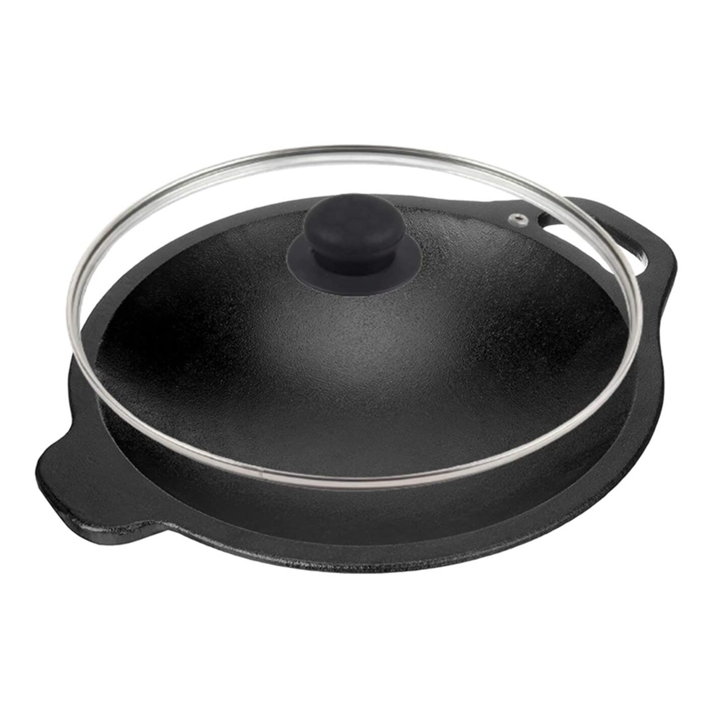 EUGOR Pre-Seasoned Cast Iron 9 Inch Frying Pan with Toughened Glass Lid