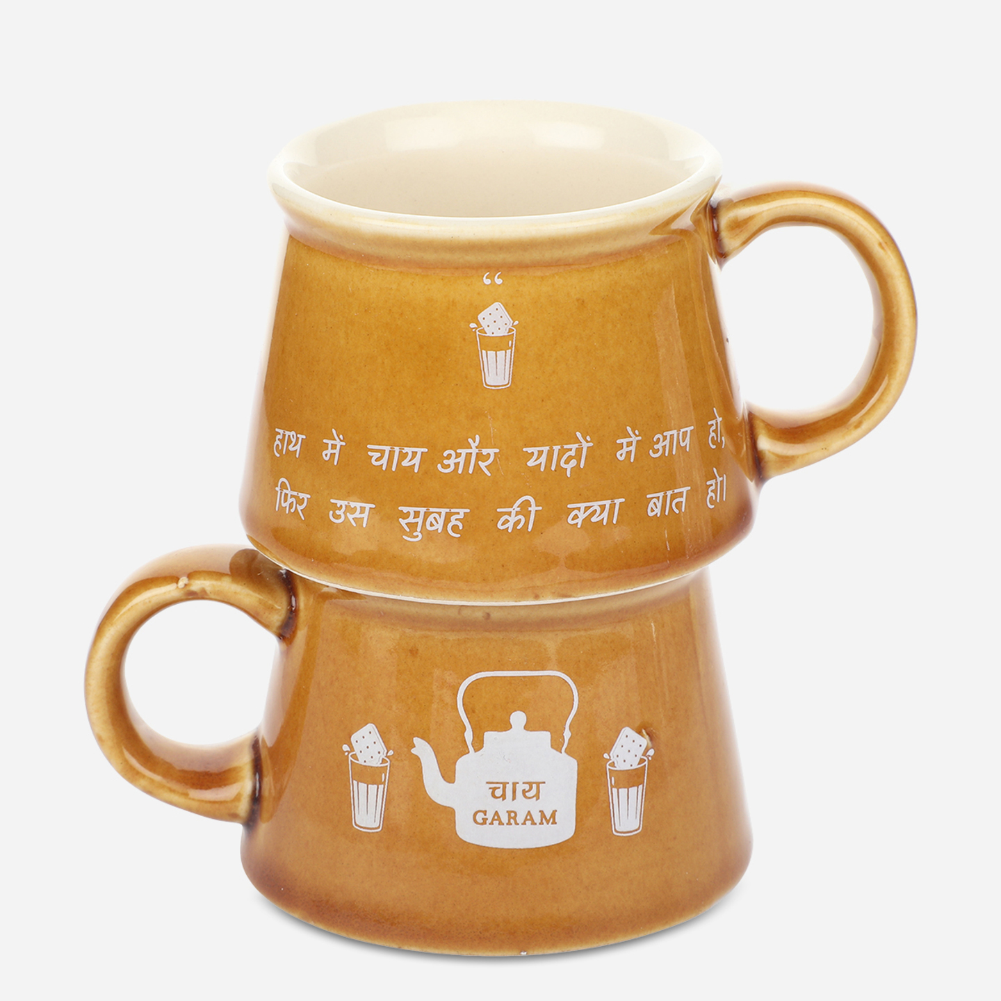Chai Garam Shayari Ceramic Tea Cups (200 ml) - Set of 2