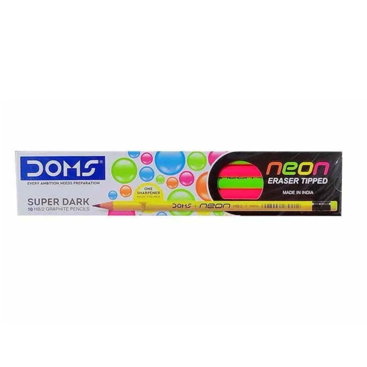 Doms Neon Eraser Tip HB-2 Super Dark Graphite Pencil Box