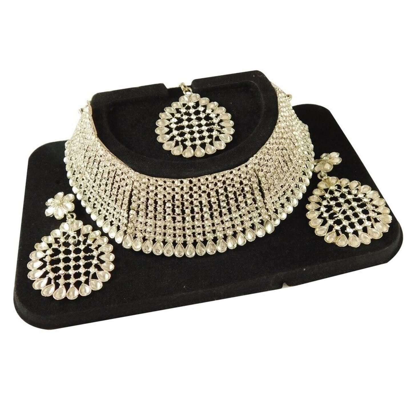 American Diamond Studded Glittering Necklace Set with Earrings & Maang Tikka