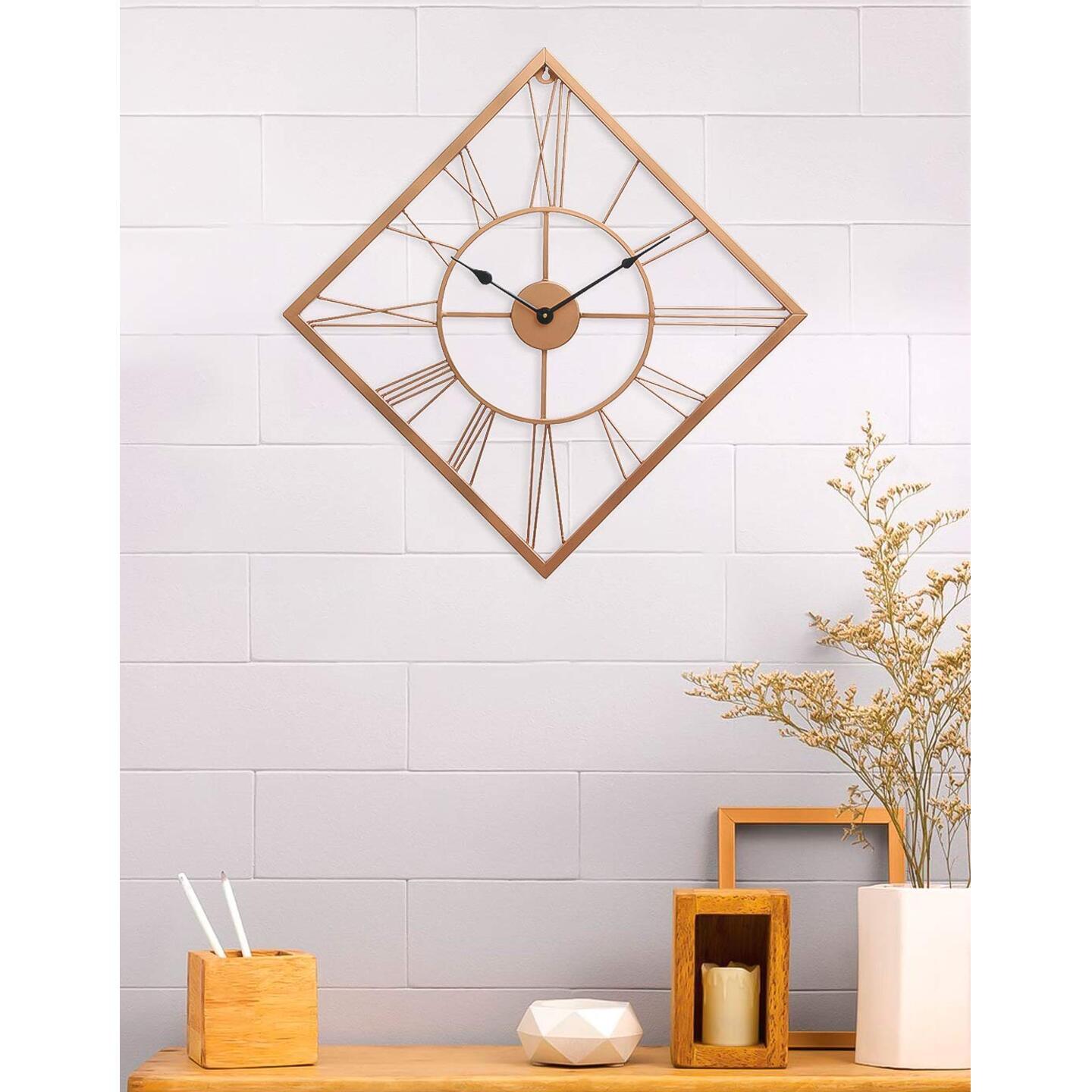 Copper Color Iron Kite Shape Analog Designer Wall Clock Without Glass 65 x 65 CM