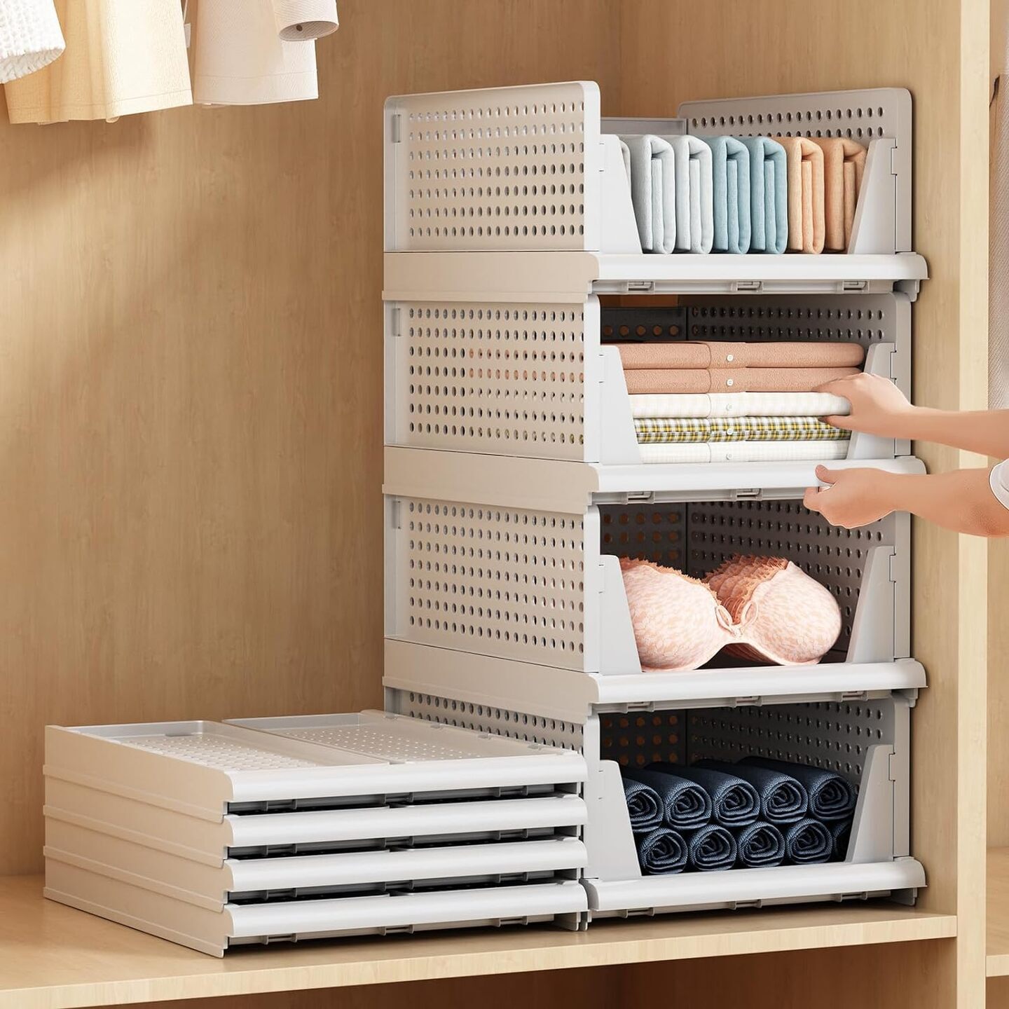 Stackable Clothes Storage Basket Organizer  Sliding Cabinet Drawer Shelf 1 piece