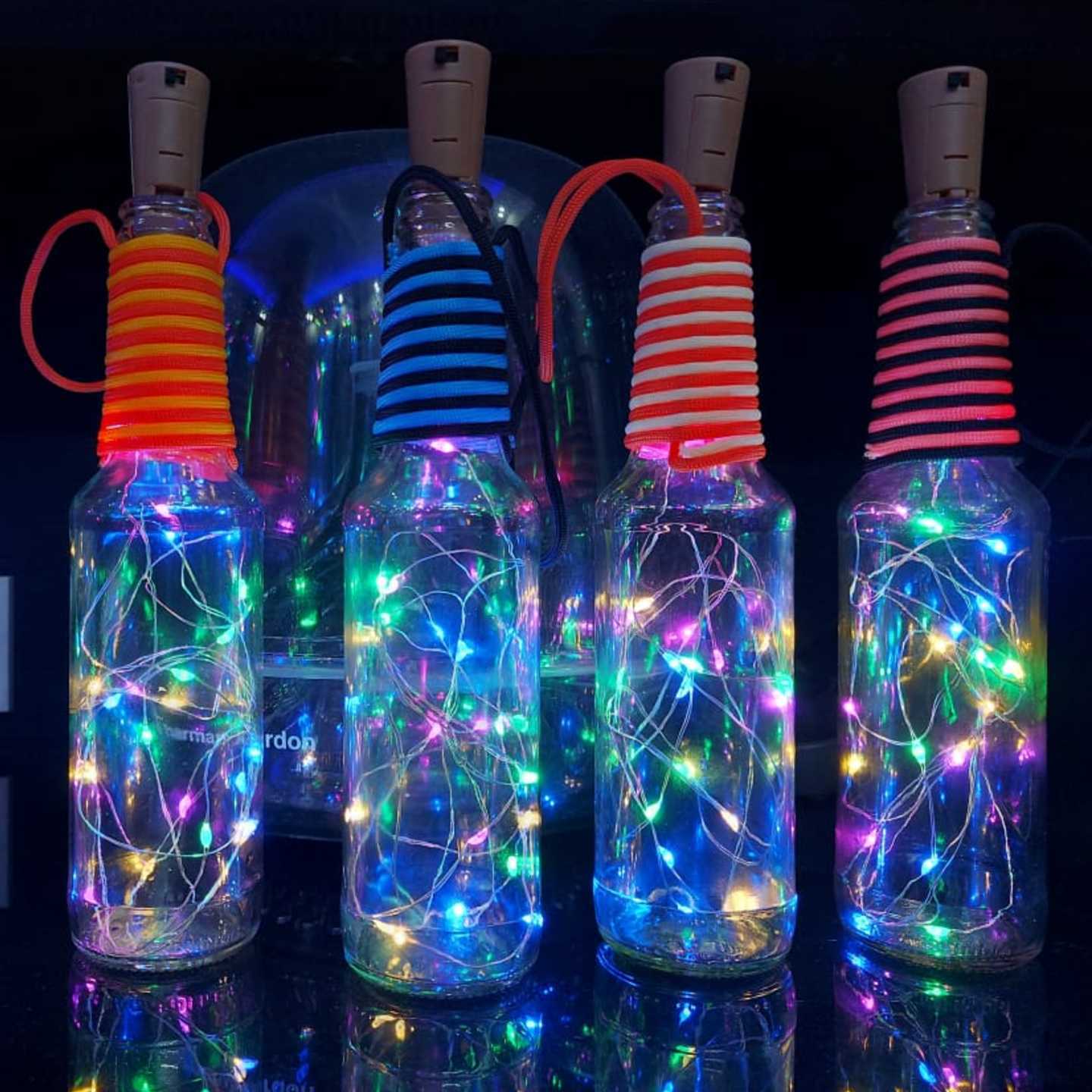 Multi-colored LED lights glass decorative bottle 1 piece