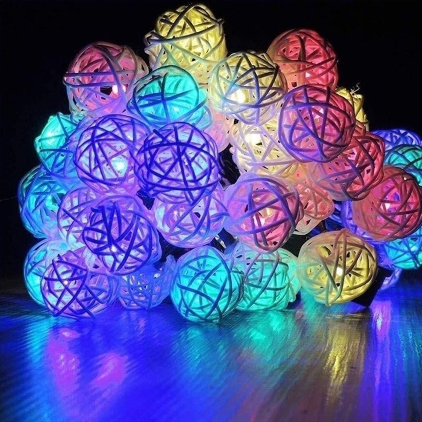 Multi-color Rattan Balls string light for Indoor & Outdoor Decorations 20 Balls