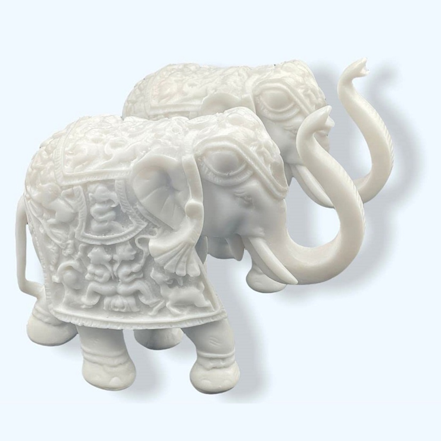Antique Finish Pure Marble Trunk up Elephant / Standing / Handicraft Idol for Home Decor (4.2 Inch) - Set of 2