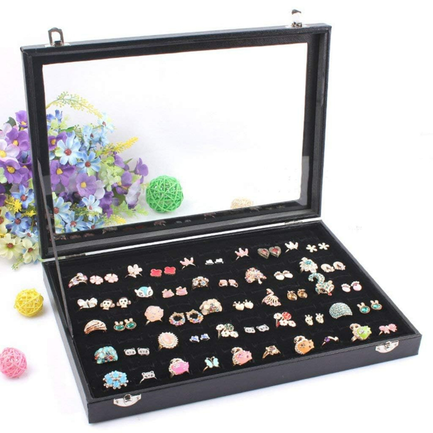 Glass Jewelry Ring Display  Storage Box