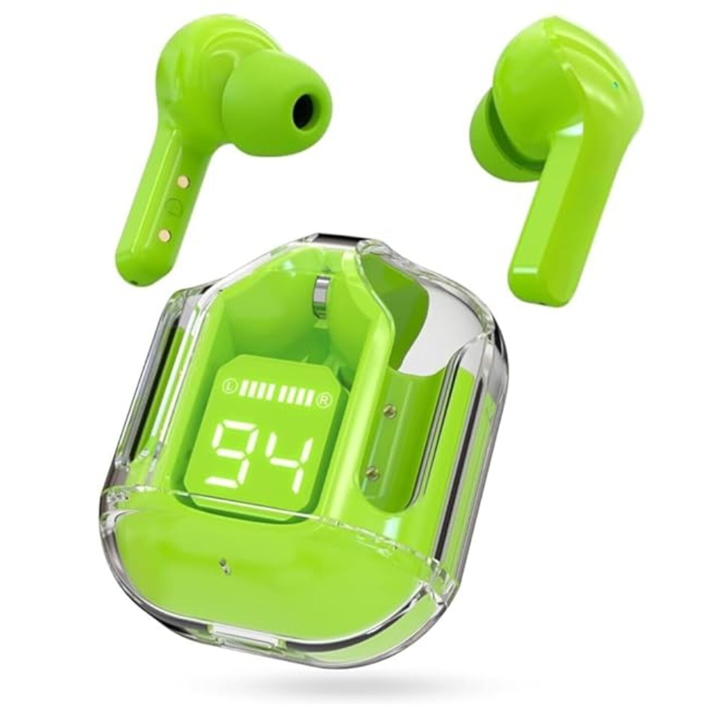Ultrapods max TWS Bluetooth Earbuds with Charging Case, Digital Display, Microphone (Works with iPhone & Android) - Green