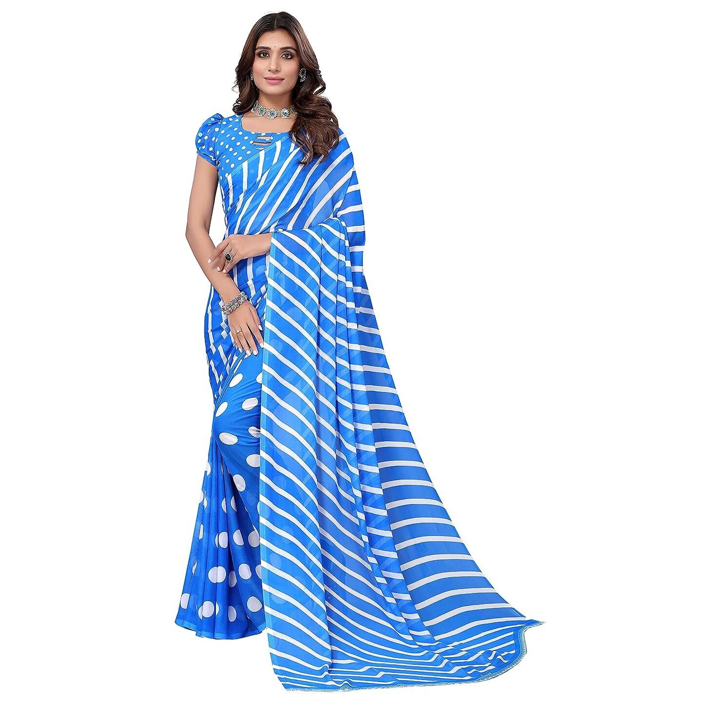 Womens Georgette Printed Saree With Blouse Piece