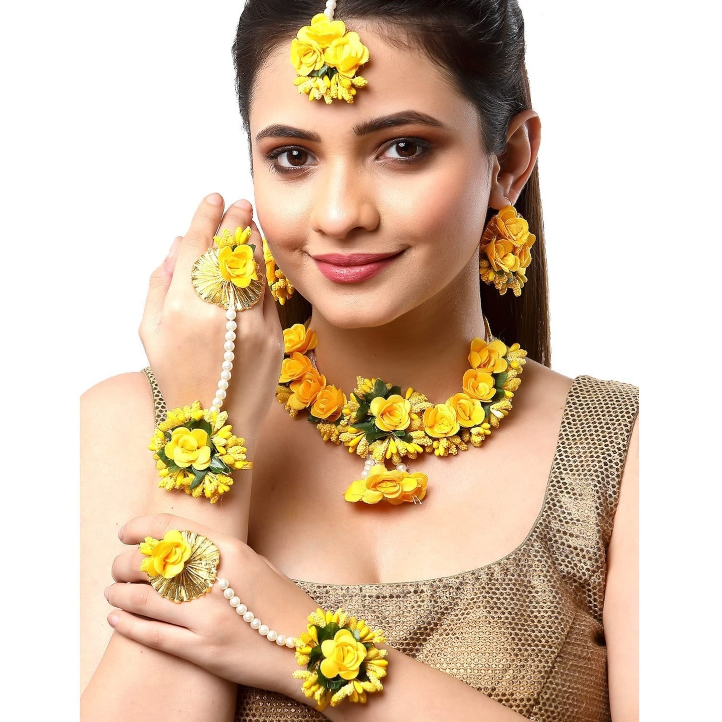 Floral Yellow Flowers Necklace Set for Festive functions
