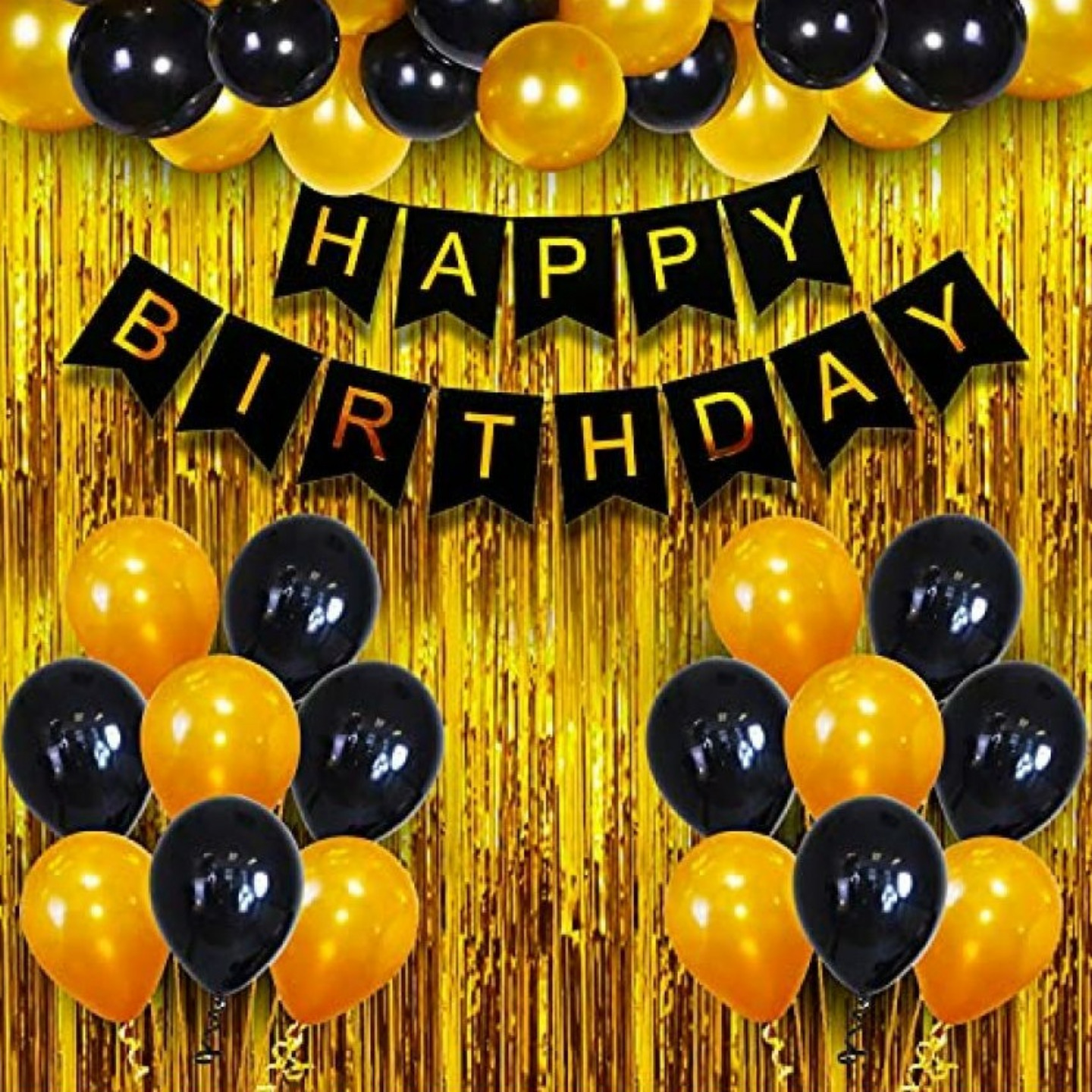 Birthday party decoration combo Birthday banner, 2 golden foils and 30 baloons