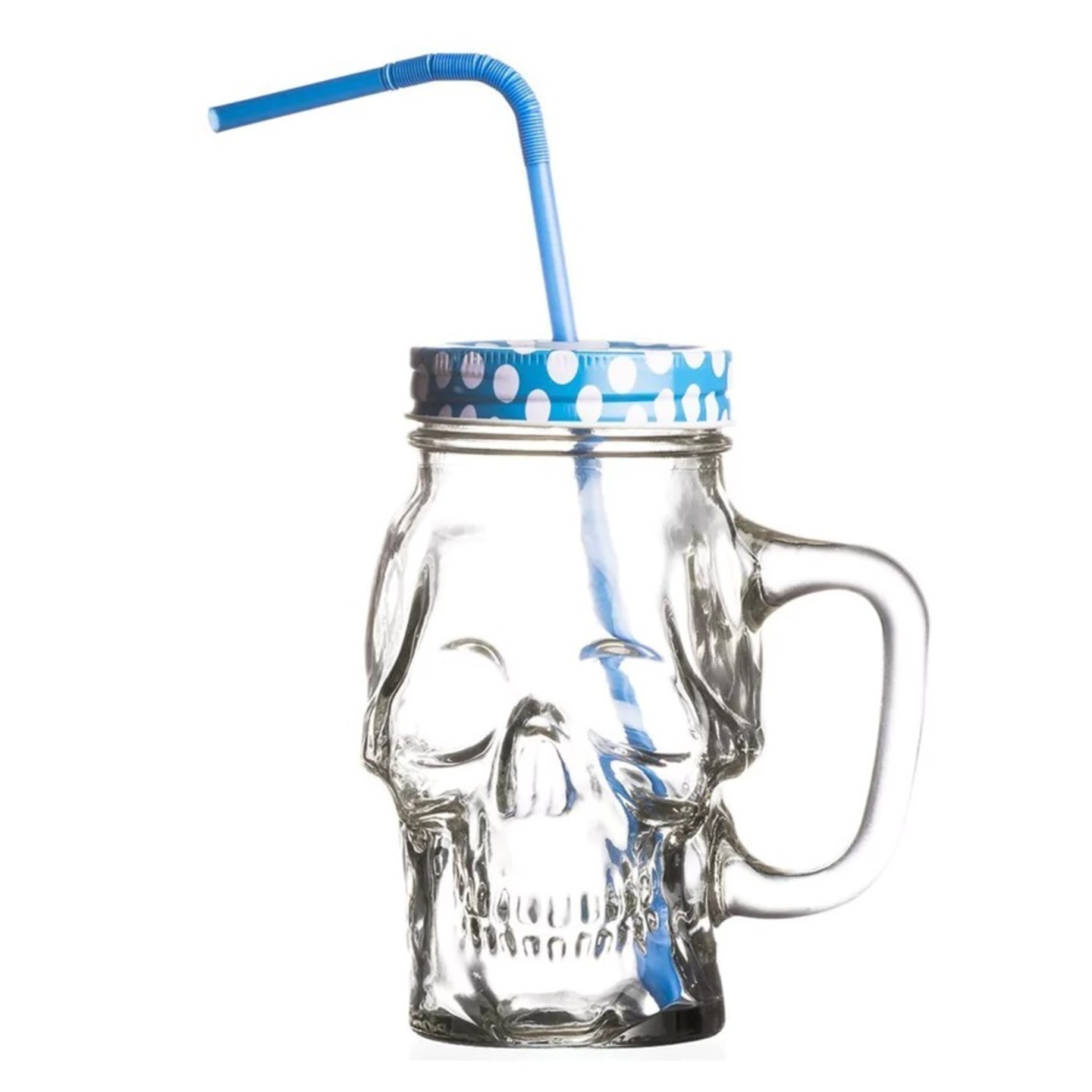 Skull Head Glass 350 ML Mason Jar with Straw