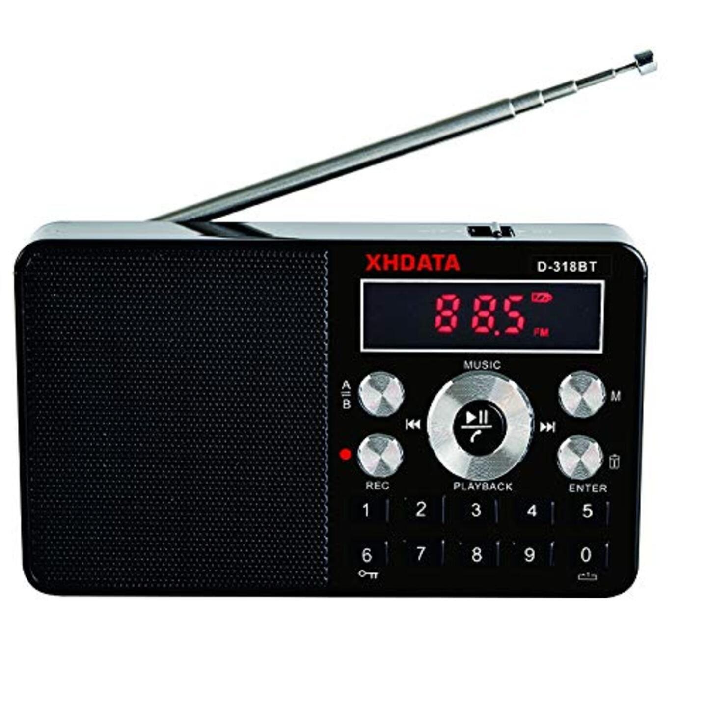 XHDATA Rechargeable FM Radio with Wireless Bluetooth Speaker and Voice recorder D-318BT