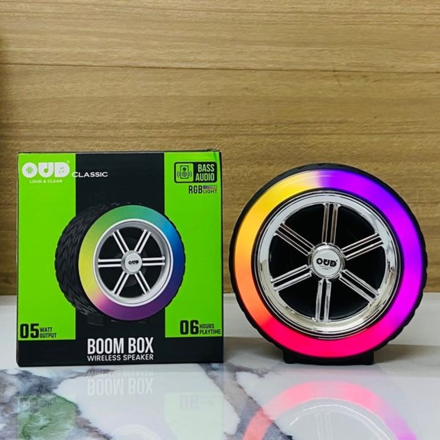 OUD Classic Boom Box RGB Light Bluetooth Speaker with FM Radio