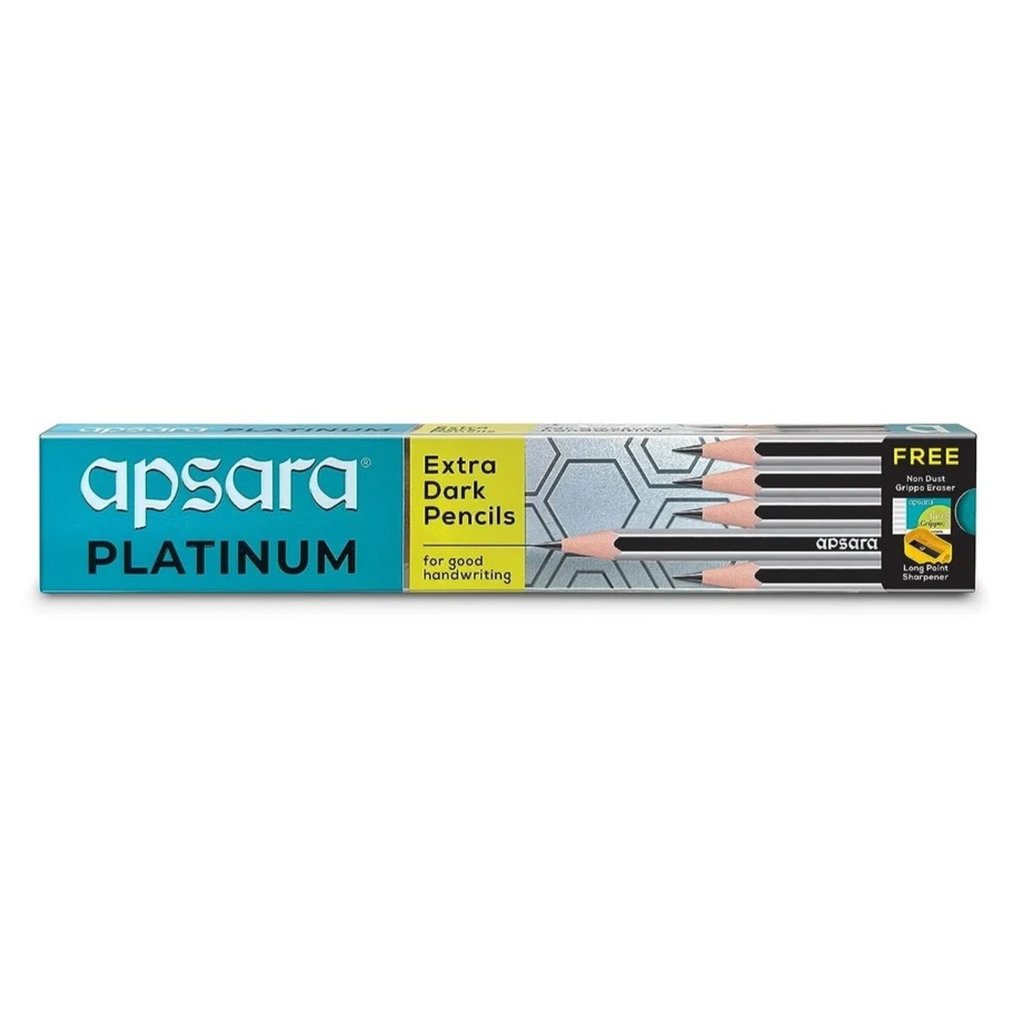 Apsara Platinum Extra Dark Pack of 10 Pencils with free Sharpner & Eraser
