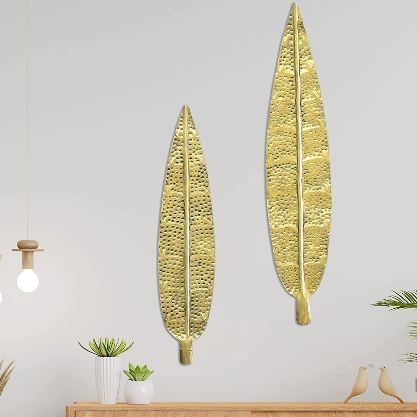 Gold Metal Rajasthani Hem Leaf Decorative Wall Art (Set of 2)