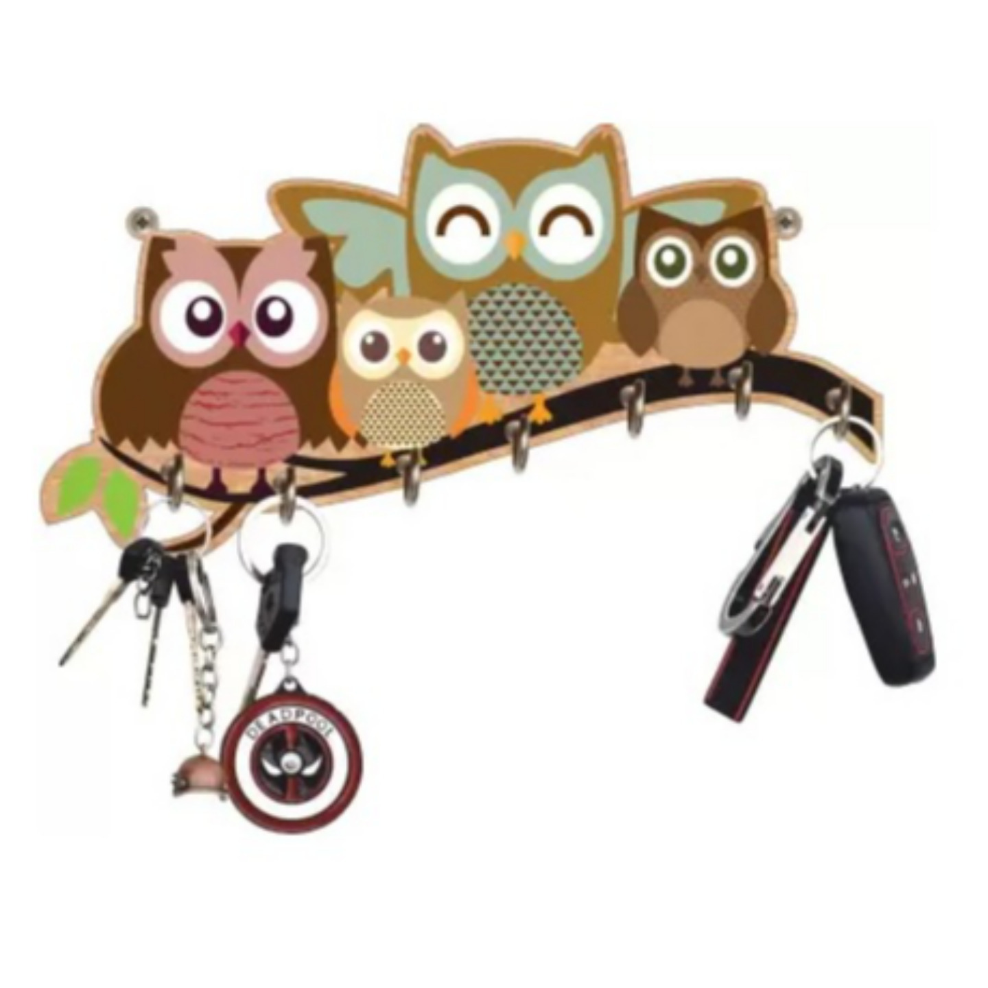 Wooden Owl Key Holder with 7 hooks