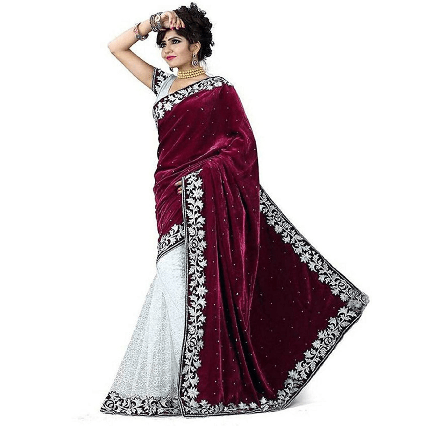 Embroidered Party Wear Bollywood Velvet Saree with blouse