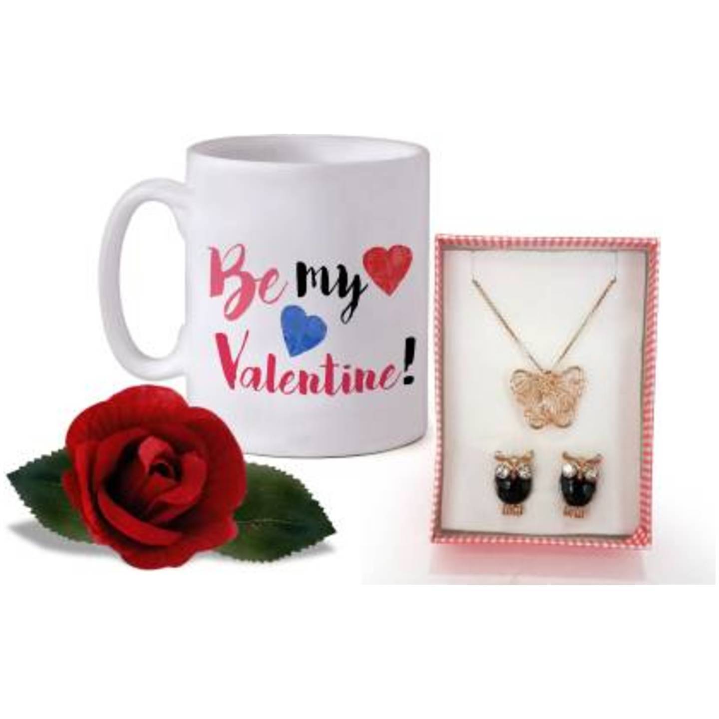 Valentine gift set  (Mug, Rose & Necklace)