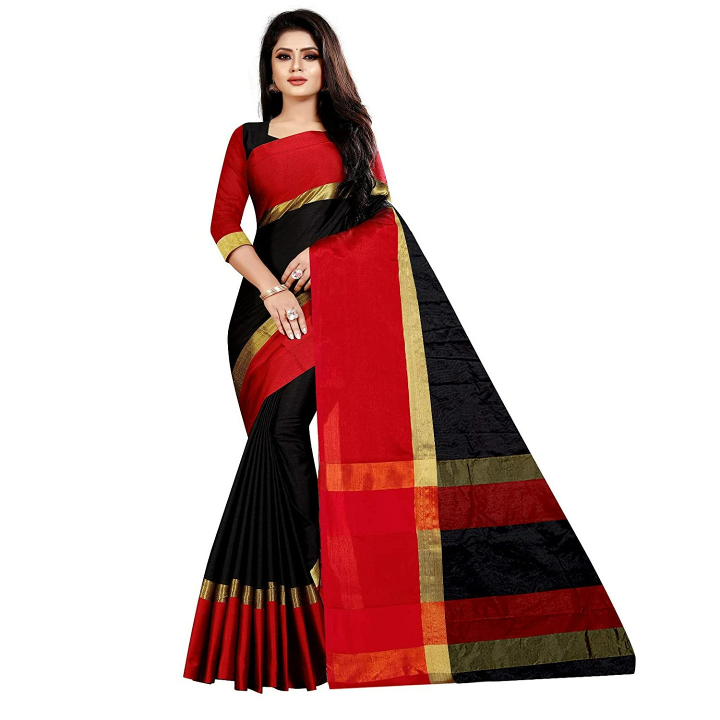 Women's Woven Cotton Silk Saree With Blouse Piece