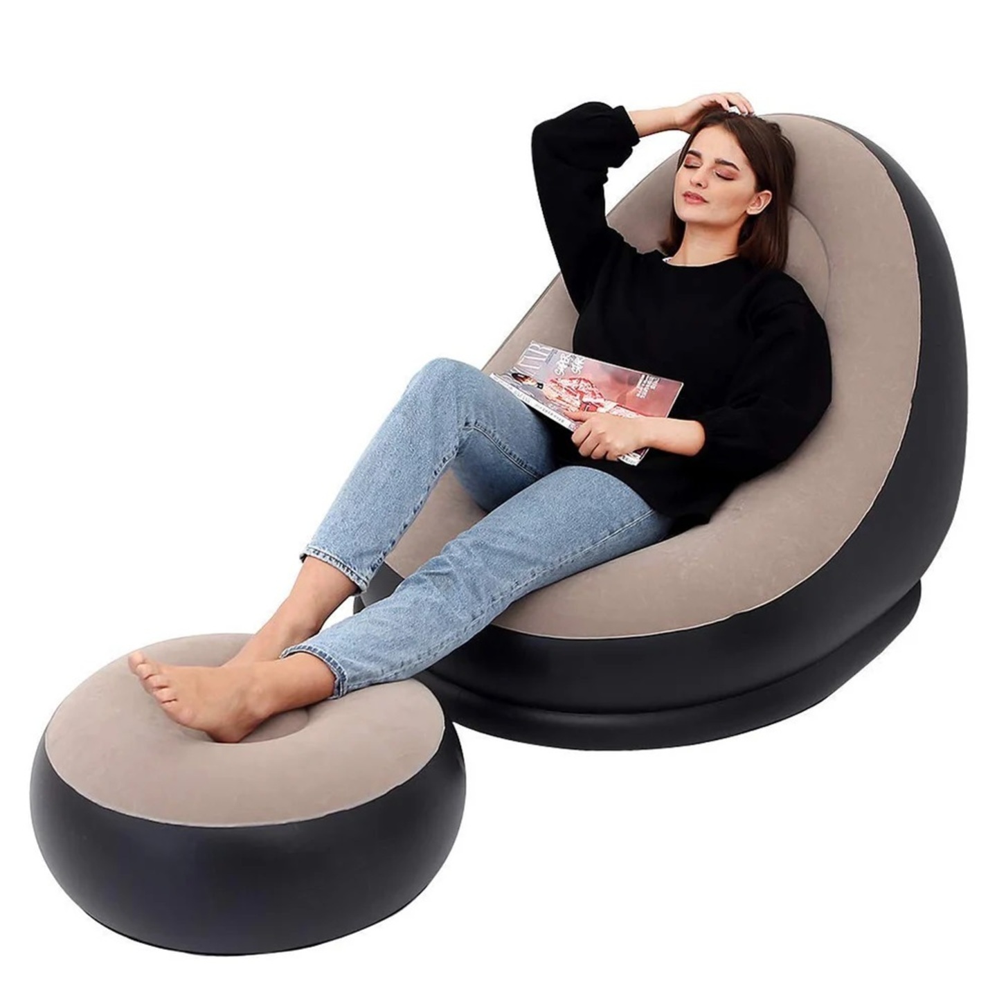 Portable IndoorOutdoor Leisure Air Sofa Couch & Electric Pump Beige