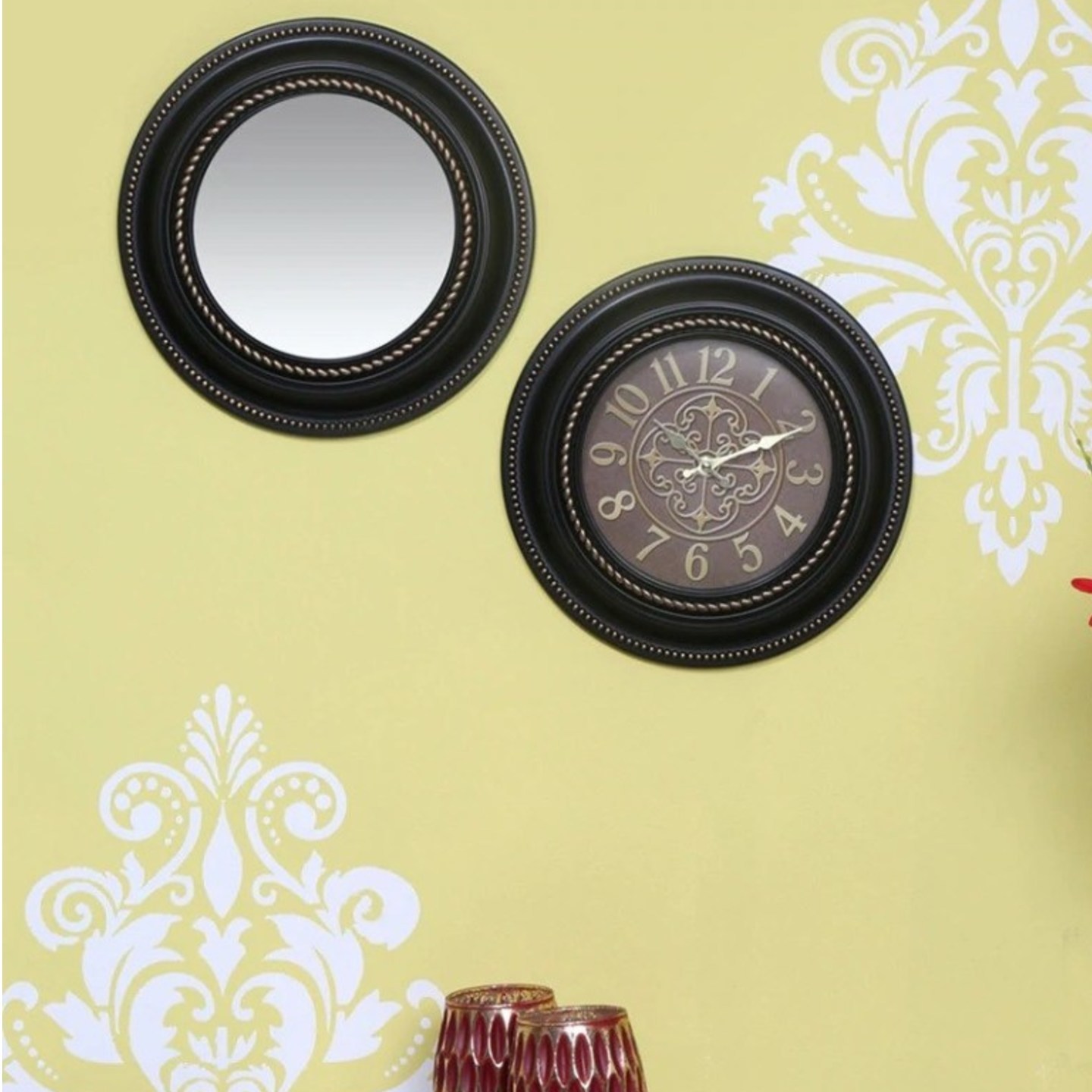 Home Wall Clock & Mirror Venetian Gift set