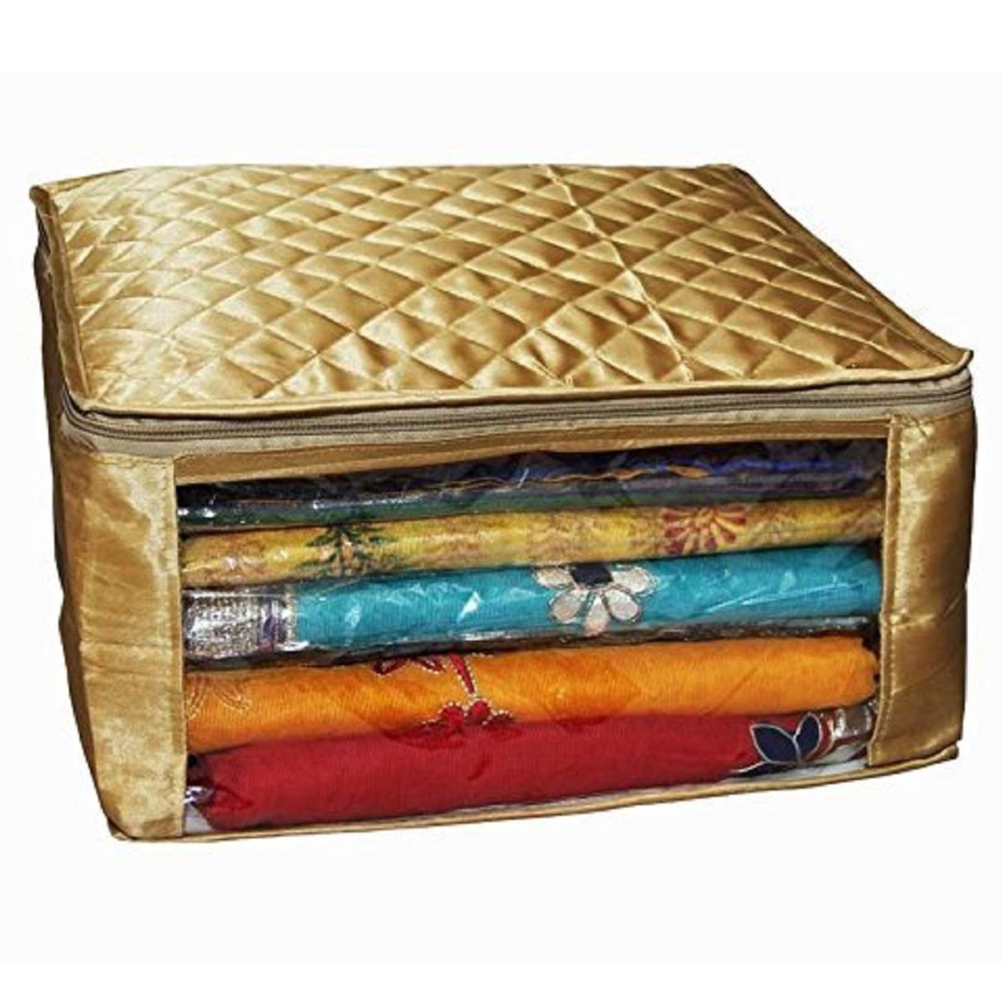 3 Layered Quilted Premium Satin Saree Cover Royal Gold