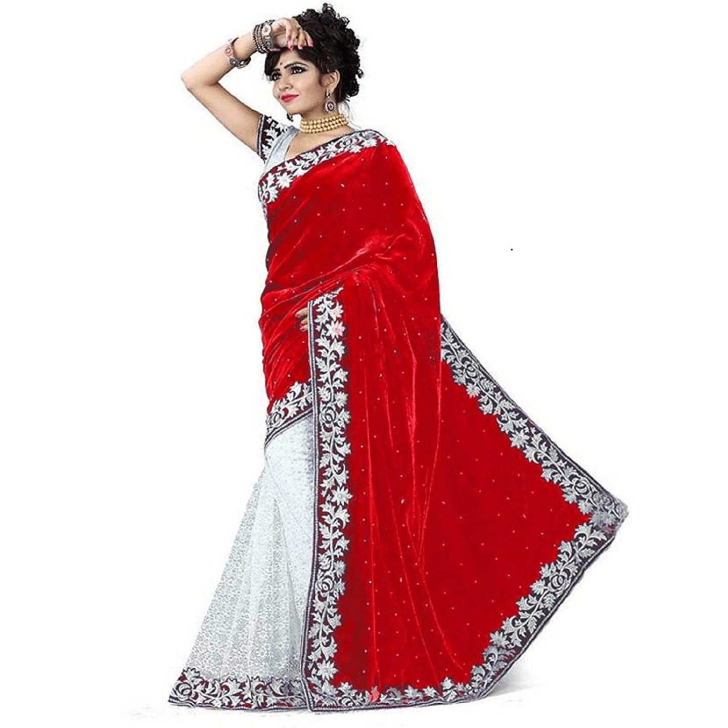Embroidered Party Wear Bollywood Velvet Saree with blouse