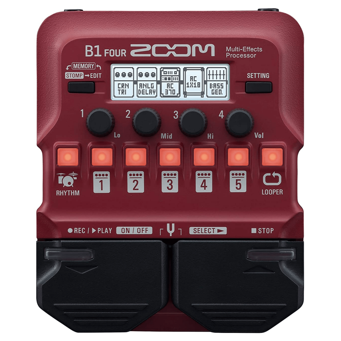 Zoom B1 Four Bass Multi-Effects Pedal Red