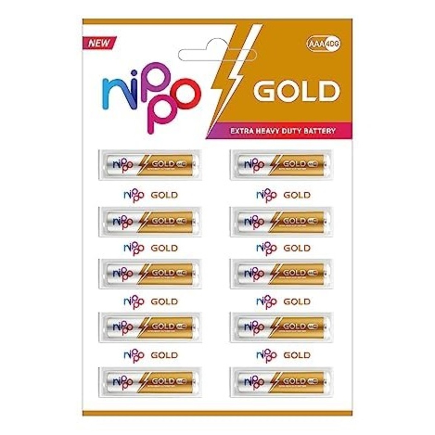 Nippo Gold AAA Battery 1.5 V for Toys, Remotes, Clocks etc - Pack of 10