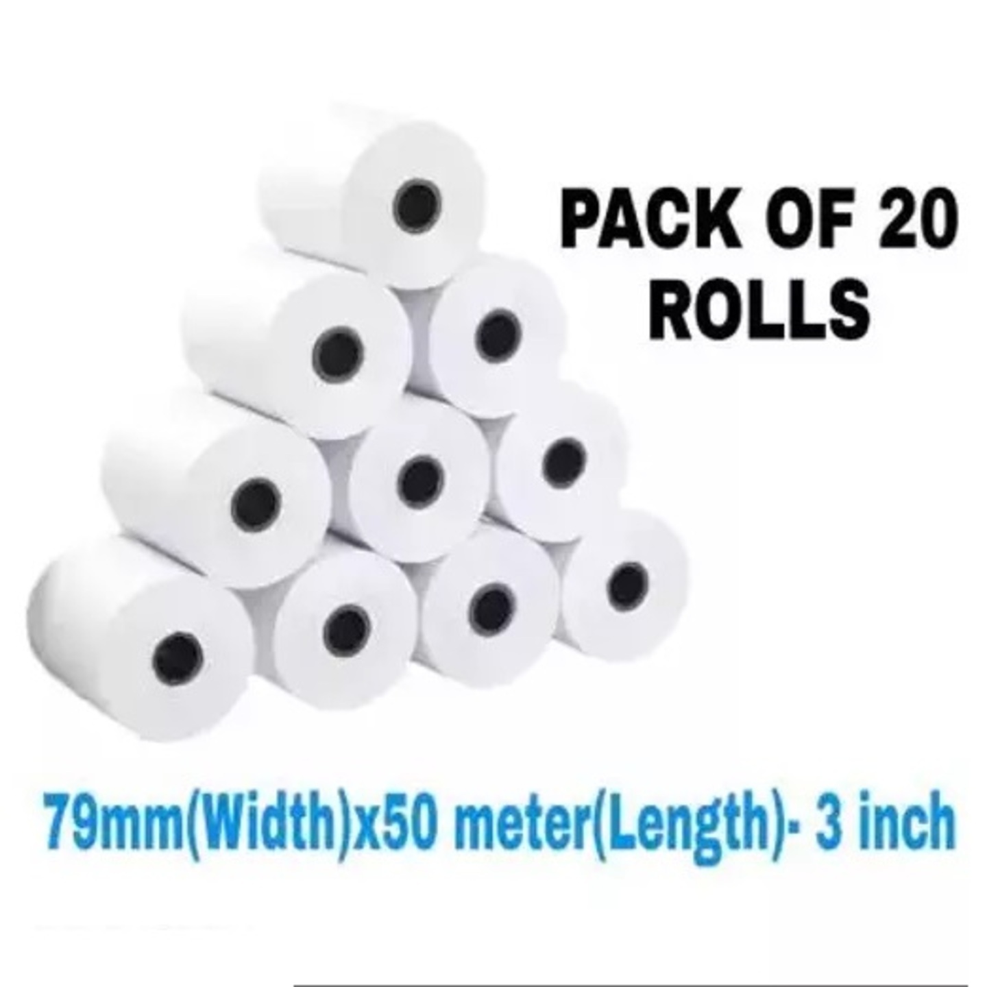 3 Inch Pos Machine Thermal Paper Rolls- 79mm x 50 meter - Set of 20 Rolls