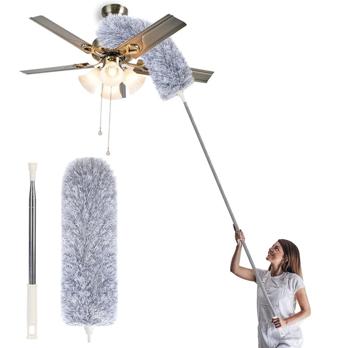 Microfiber Feather Duster with 100 inches Expandable Pole Handle for cleaning Ceiling Fans, Window Blinds & Furniture