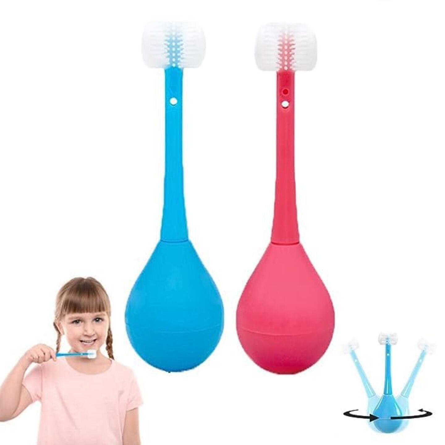 Three Sides Soft Silicone Brush Head Toothbrush for kids (2 to 12 years) - 1 piece
