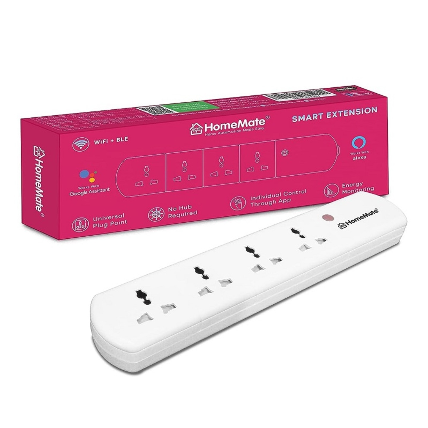 HomeMate WiFi + BLE Smart Power Extension With Energy Monitoring (Works with Amazon Alexa and Google home)