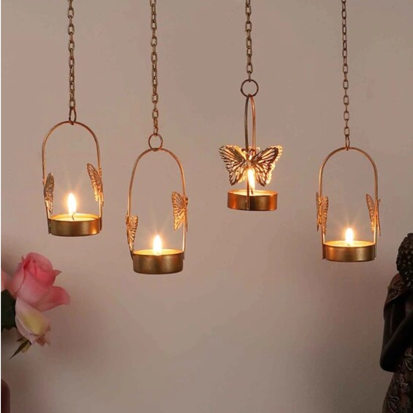 Gold Metal Hanging Tea Light Holder (Set of 4)