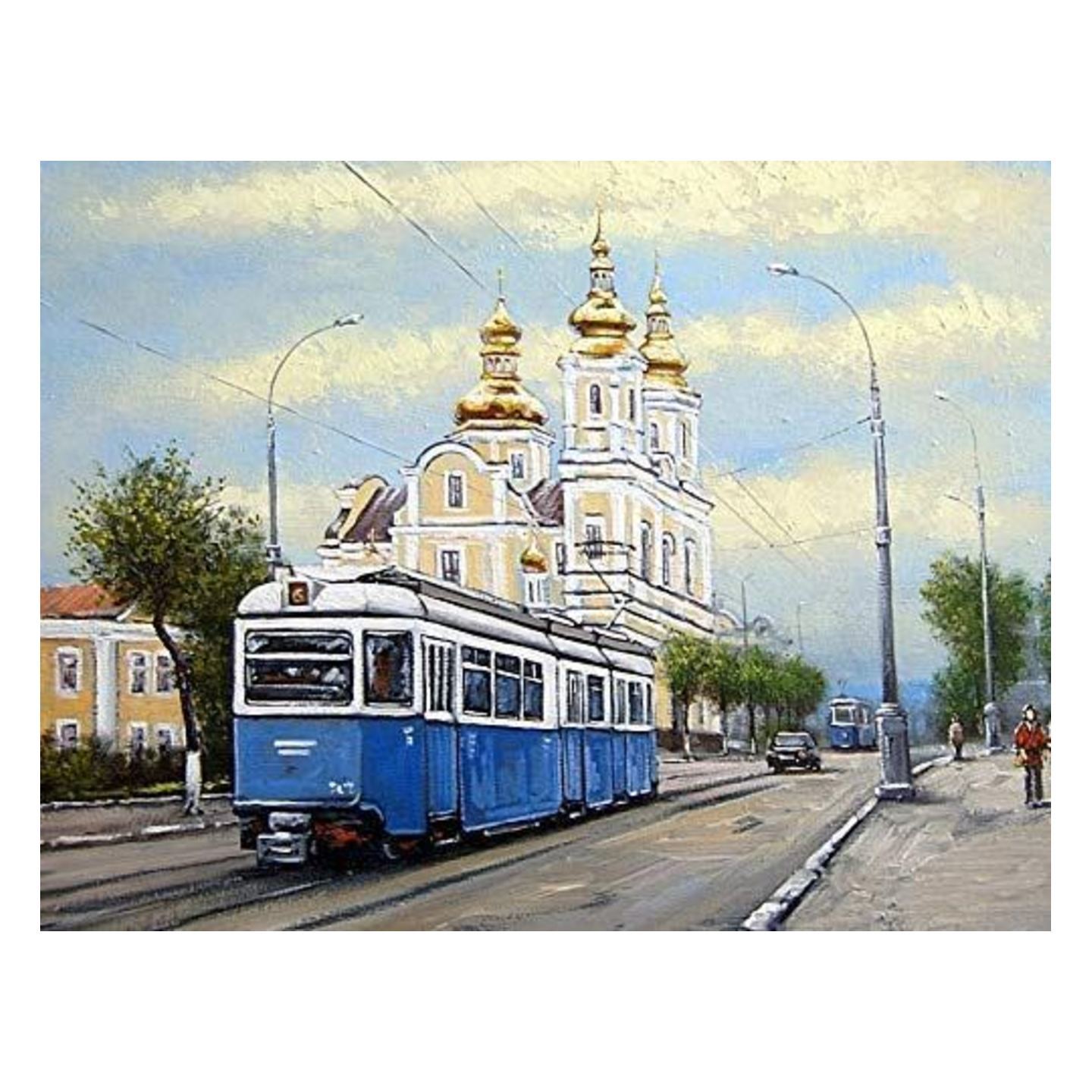 Framed Printed Old City Tram Canvas Painting