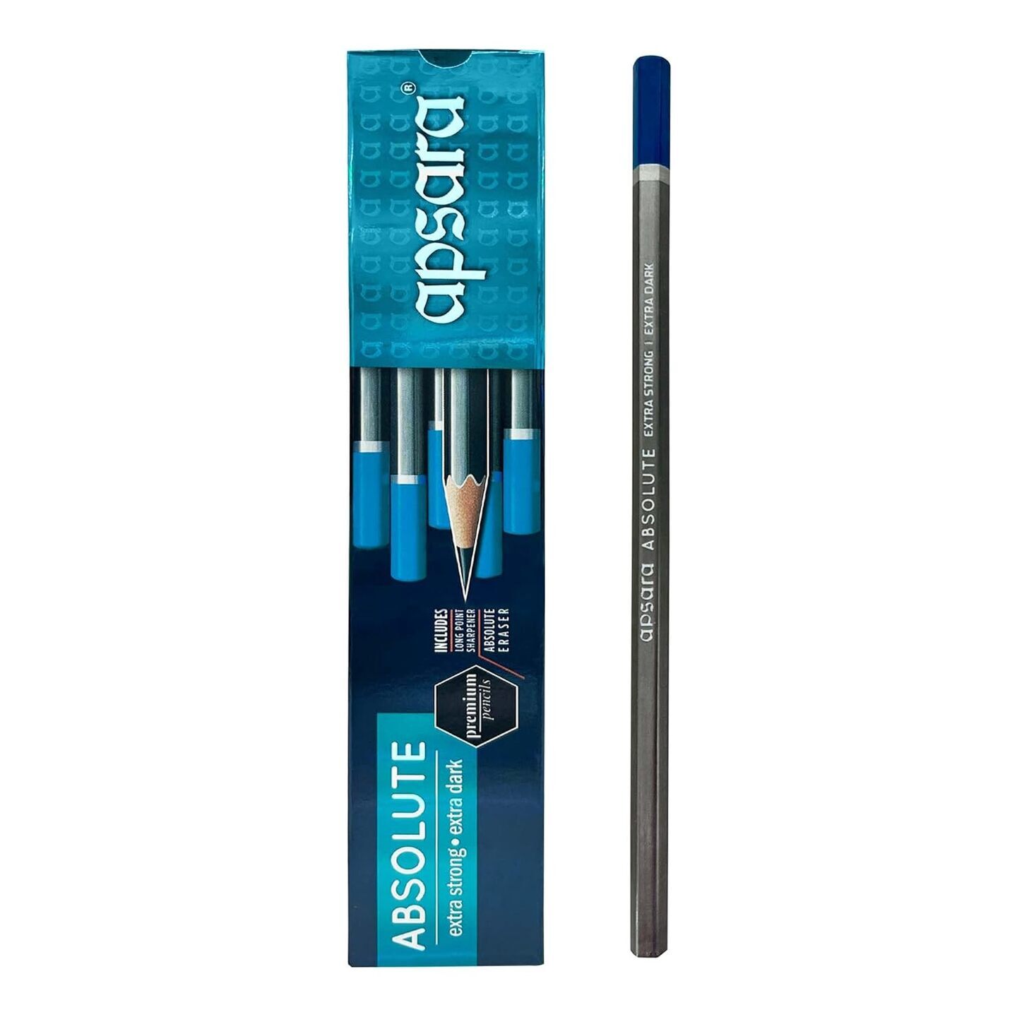 Apsara Absolute Extra Dark Pack Of 10 Premium Pencils with free sharpener & eraser
